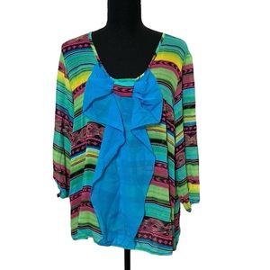 Colorful Semi-Sheer Ruffle Plus Size Blouse 4XL